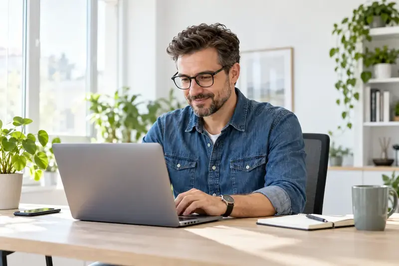 Vállalkozó laptopnál dolgozik